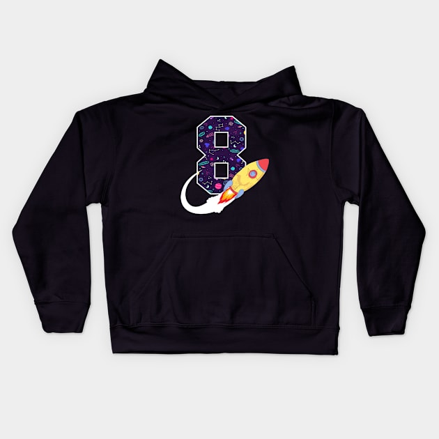 Outer Space 8 Year Old 8th Birthday Eight Rocket Ship Party Kids Hoodie by ruffianlouse